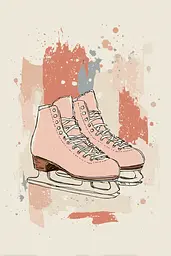 Midjourney generated image using SREF code Blushvine: A pair of pink ice skates on a beige background.