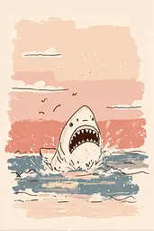 Midjourney generated image using SREF code Blushvine: A drawing of a shark in the ocean with its mouth open.
