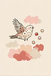 Midjourney generated image using SREF code Blushvine: A drawing of a bird flying through the air with bubbles.