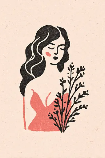 Midjourney generated image using SREF code Mythosurge: A drawing of a woman holding a plant in her hand.
