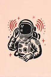 Midjourney generated image using SREF code Mythosurge: A drawing of an astronaut holding a radio.