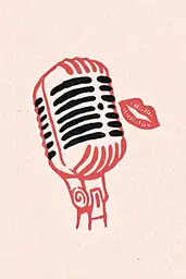 Midjourney generated image using SREF code Mythosurge: A red and black illustration of a microphone with a kiss on it.