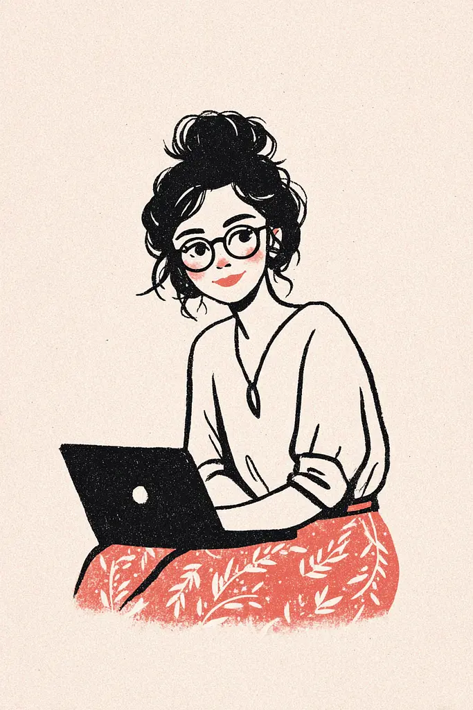 Midjourney generated image using SREF code Mythosurge: A woman sitting in front of a laptop computer.