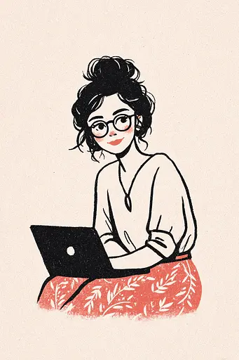Midjourney generated image using SREF code Mythosurge: A woman sitting in front of a laptop computer.