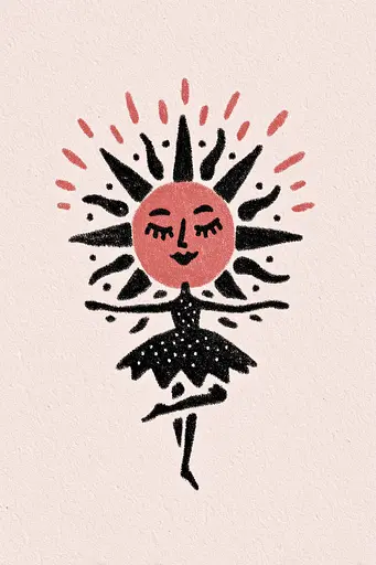 Midjourney generated image using SREF code Mythosurge: A drawing of a girl with a sun on her head.