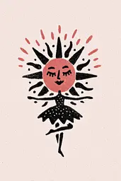 Midjourney generated image using SREF code Mythosurge: A drawing of a girl with a sun on her head.