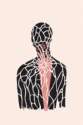 Midjourney generated image using SREF code Mythosurge: A black and white illustration of a man's torso with a red heart.