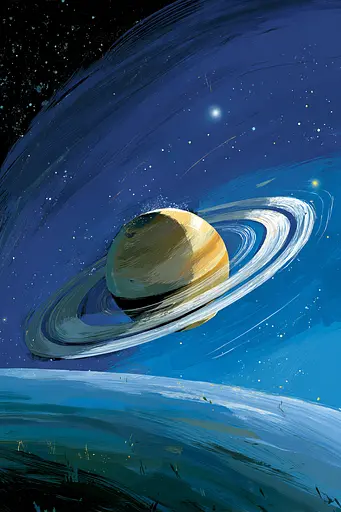 Midjourney generated image using SREF code Quirksprawl: A painting of a planet with a ring around it.