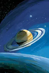 Midjourney generated image using SREF code Quirksprawl: A painting of a planet with a ring around it.