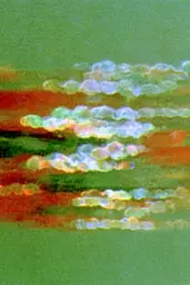Midjourney generated image using SREF code Chromoshred: a close up of a green and red painting on a wall