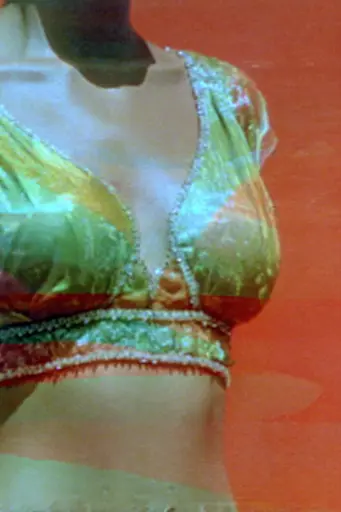 Midjourney generated image using SREF code Chromoshred: A woman in a green and red bikini top.