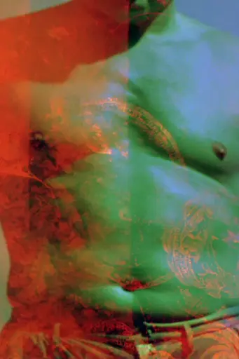 Midjourney generated image using SREF code Chromoshred: A close up of a woman's stomach with a colorful background.
