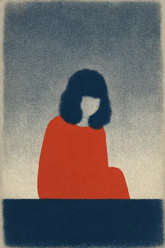 Midjourney generated image using SREF code ChromeVellum: A woman in a red dress sitting at a table.