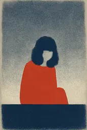 Midjourney generated image using SREF code ChromeVellum: A woman in a red dress sitting at a table.