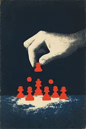 Midjourney generated image using SREF code ChromeVellum: A hand reaching for a piece of chess on a chess board.