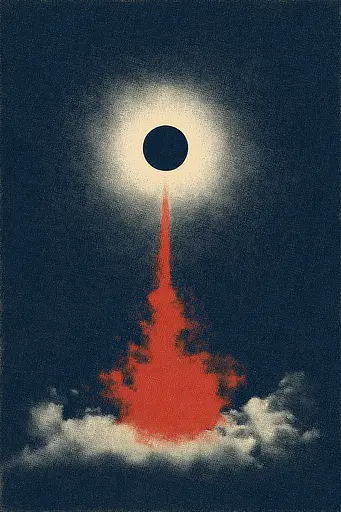 Midjourney generated image using SREF code ChromeVellum: A black hole in the sky with a red dot in the middle.