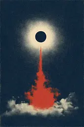 Midjourney generated image using SREF code ChromeVellum: A black hole in the sky with a red dot in the middle.