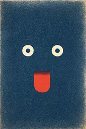 Midjourney generated image using SREF code ChromeVellum: A blue and red poster with a smiling face.