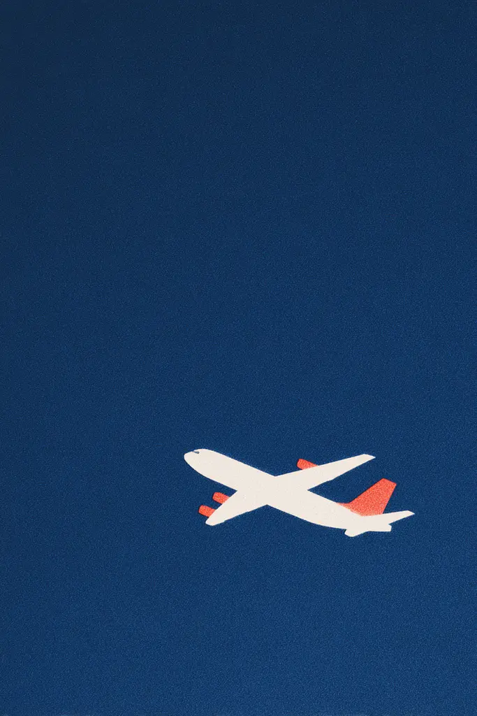 Midjourney generated image using SREF code ChromeVellum: A white and red airplane flying through a blue sky.