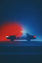 Midjourney generated image using SREF code ChromeVellum: A police car driving down a street at night.