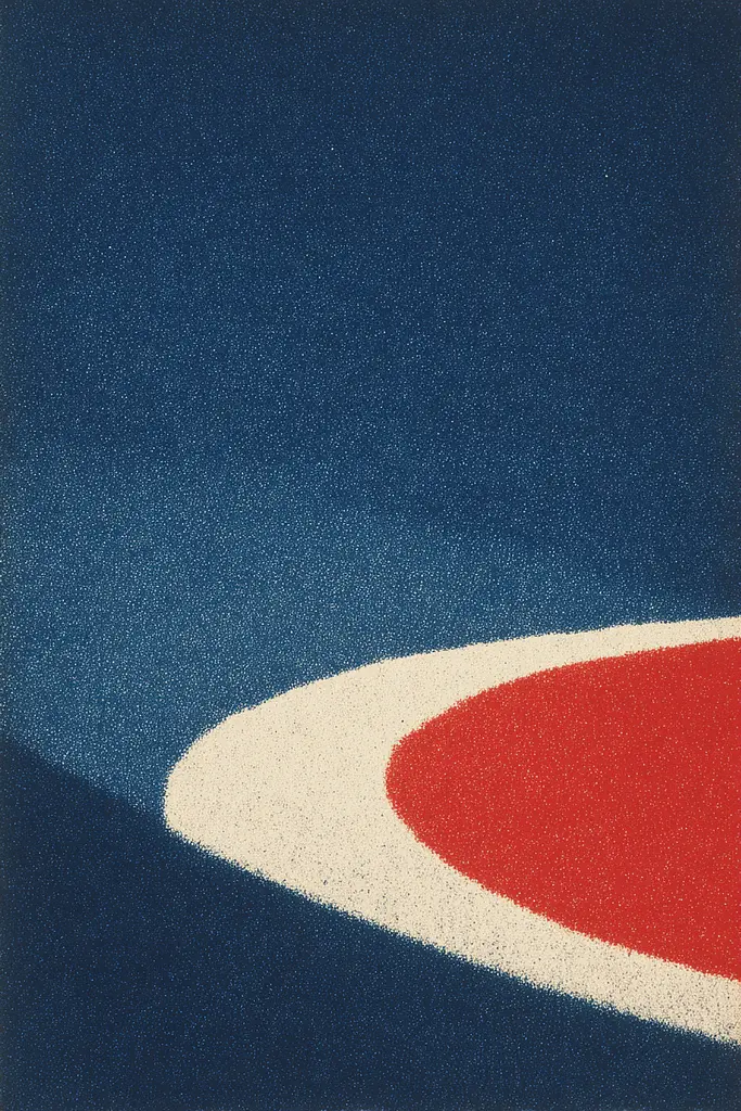 Midjourney generated image using SREF code ChromeVellum: A red and white circle on a blue background.