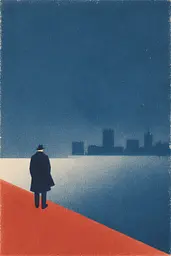 Midjourney generated image using SREF code ChromeVellum: A man walking down a red carpet with a city in the background.