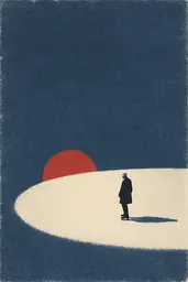 Midjourney generated image using SREF code ChromeVellum: A man standing in the middle of a snow covered field.