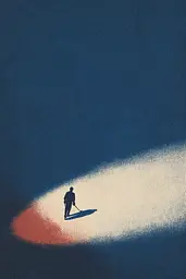 Midjourney generated image using SREF code ChromeVellum: A silhouette of a man walking across a blue sky.