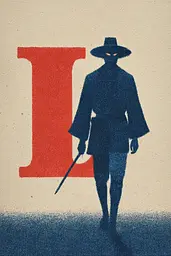 Midjourney generated image using SREF code ChromeVellum: A silhouette of a man in a hat and coat holding a cane.