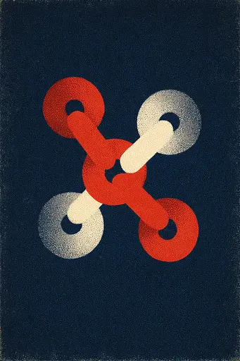 Midjourney generated image using SREF code ChromeVellum: A red and white logo on a dark blue background.