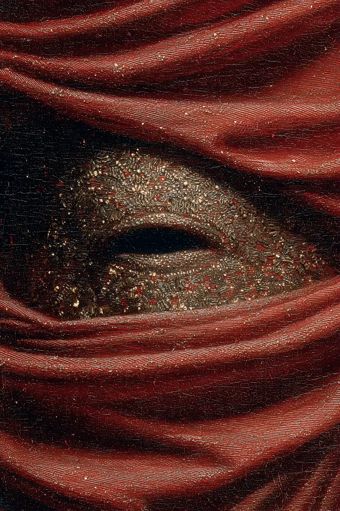 Midjourney generated image using SREF code Opaque Emberlock: A close up of a painting of a woman's eye.
