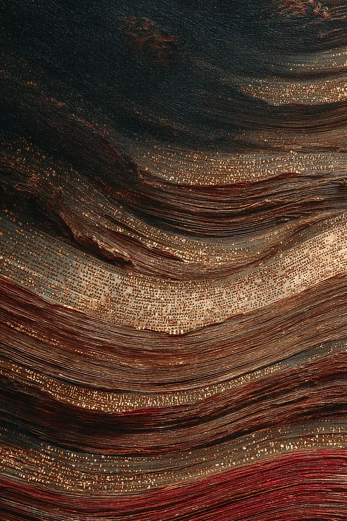 Midjourney generated image using SREF code Opaque Emberlock: a close up of a painting on a wall 