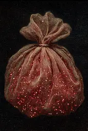 Midjourney generated image using SREF code Opaque Emberlock: A drawing of a red bag on a black background.