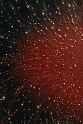 Midjourney generated image using SREF code Opaque Emberlock: A close up of water droplets on a red and black background.
