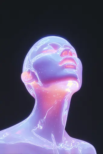 Midjourney generated image using SREF code Holoquartz: A 3D rendering of a woman's head with her eyes closed.