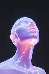Midjourney generated image using SREF code Holoquartz: A 3D rendering of a woman's head with her eyes closed.