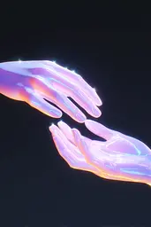 Midjourney generated image using SREF code Holoquartz: A pair of hands reaching out to each other.