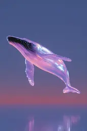 Midjourney generated image using SREF code Holoquartz: A blue whale floating in the ocean at sunset.