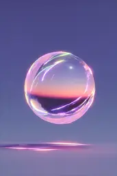 Midjourney generated image using SREF code Holoquartz: A soap bubble floating in the air on a blue background.