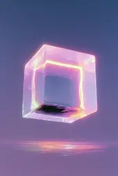 Midjourney generated image using SREF code Holoquartz: A pink and purple cube floating in the air.