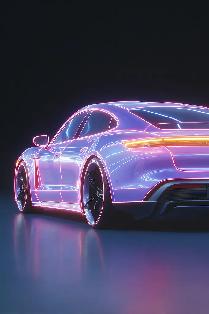 Midjourney generated image using SREF code Holoquartz: A rendering of a futuristic car in a dark room.