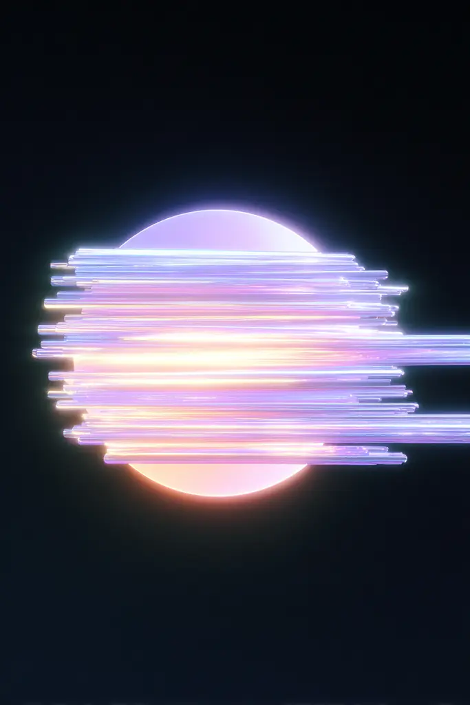Midjourney generated image using SREF code Holoquartz: A circle of light streaks in front of a black background.