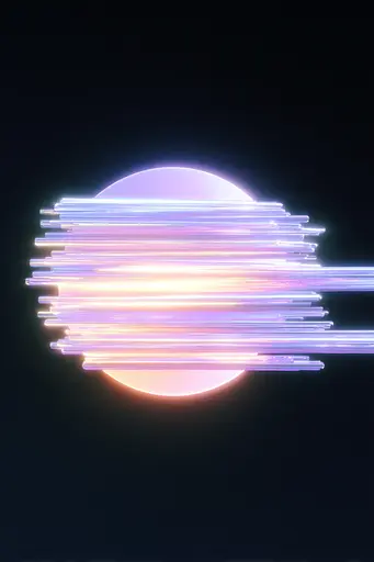 Midjourney generated image using SREF code Holoquartz: A circle of light streaks in front of a black background.