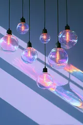 Midjourney generated image using SREF code Holoquartz: A bunch of light bulbs hanging from a ceiling.