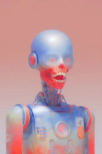 Midjourney generated image using SREF code Chromalume: A robot with a skull on its head. 