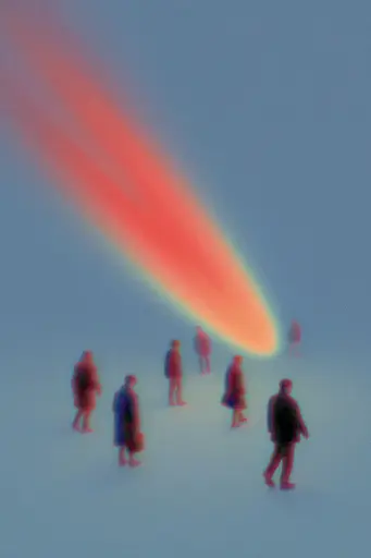 Midjourney generated image using SREF code Chromalume: A group of people standing in front of a rainbow.