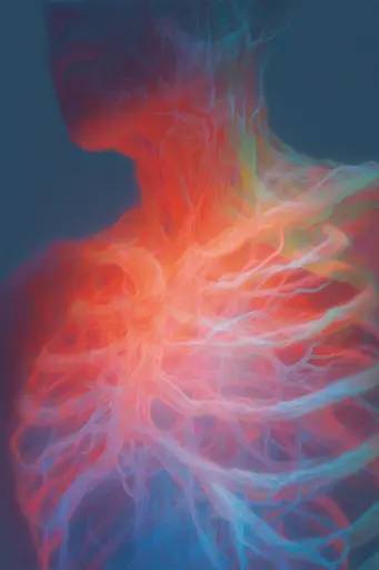 Midjourney generated image using SREF code Chromalume: A painting of a woman's heart with red and blue veins.
