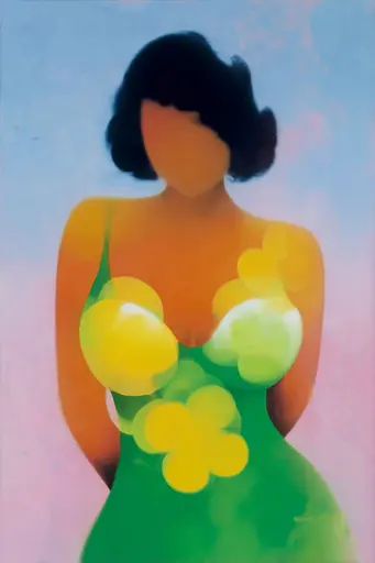 Midjourney generated image using SREF code Plurailteа: A painting of a woman in a green dress.