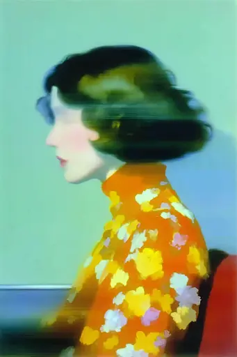 Midjourney generated image using SREF code Plurailteа: A painting of a woman in a yellow dress.