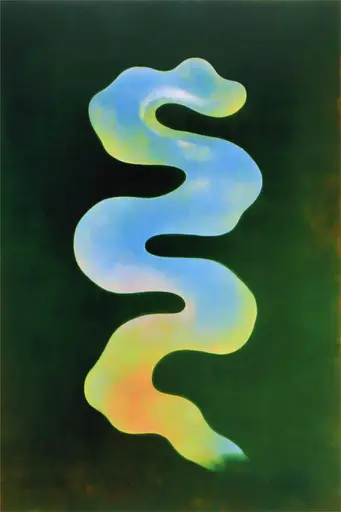 Midjourney generated image using SREF code Plurailteа: A painting of a snake on a green background.